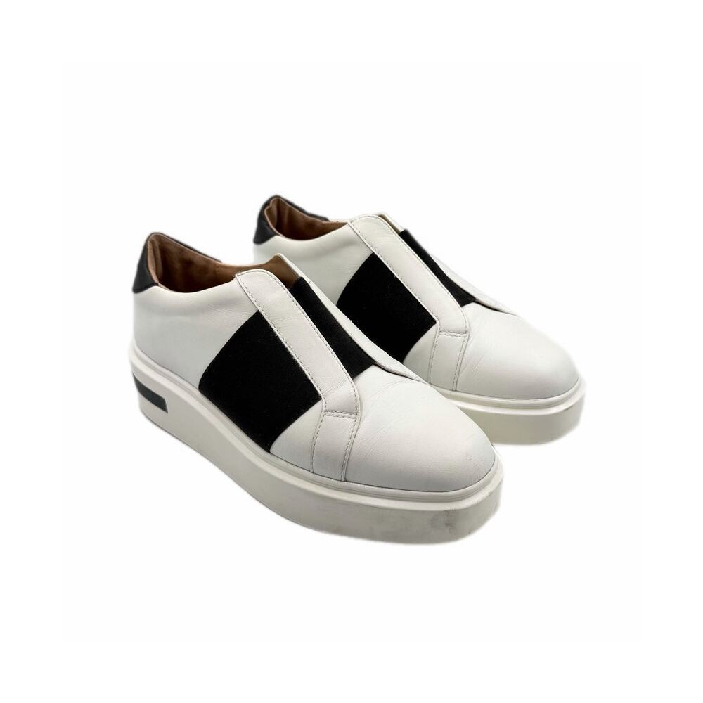 Linea Paolo Kaira White Black Nappa Leather Platform Casual Chic Sneaker Loafer